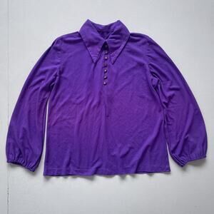 Vtg 70s Purple Dagger Collared Long Sleeve Disco Shirt / Sz L/XL / Retro